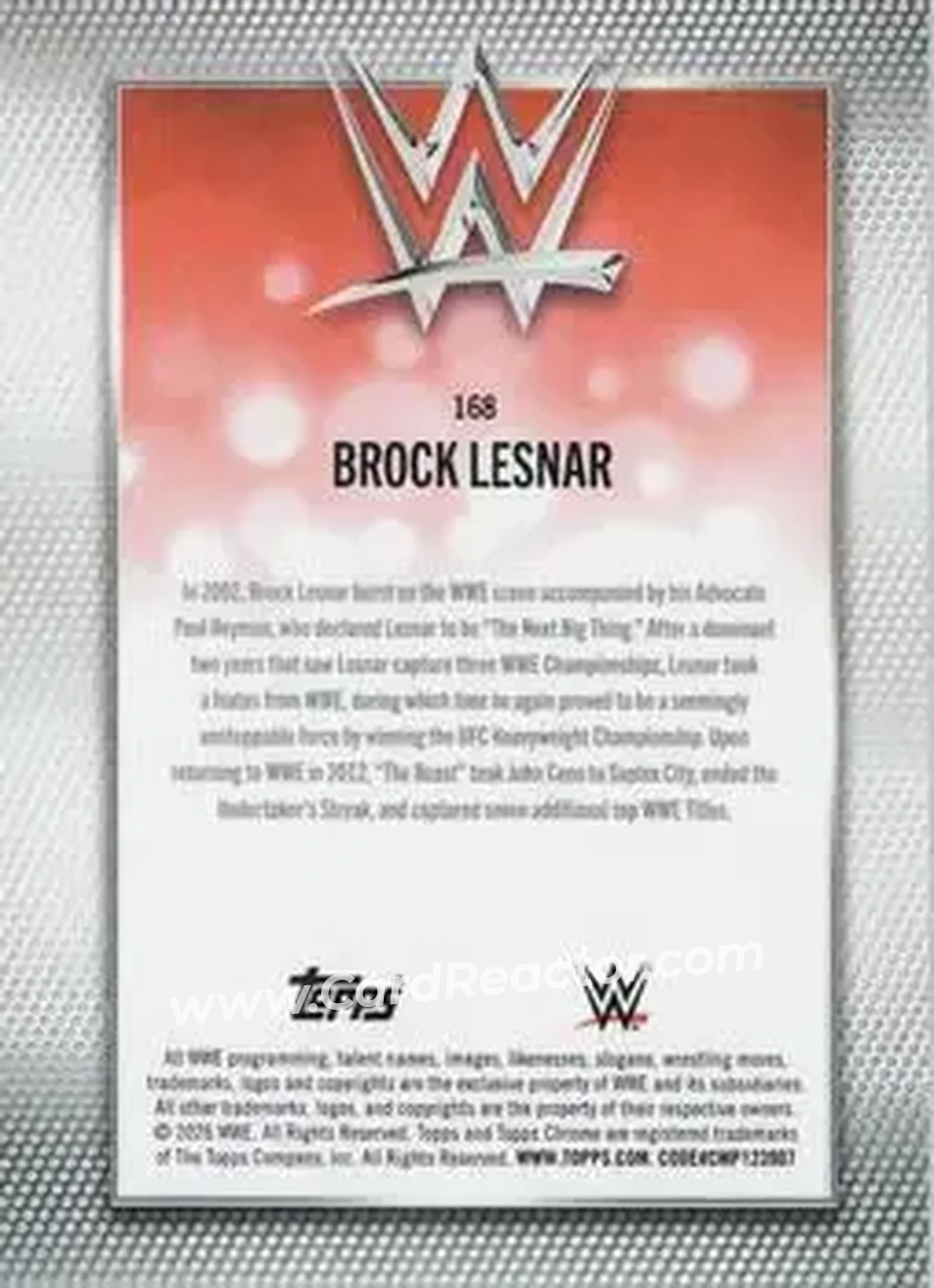 2026 Topps Chrome WWE #168 - Brock Lesnar - Back 2026 Topps Chrome WWE #168 - Brock Lesnar - Back