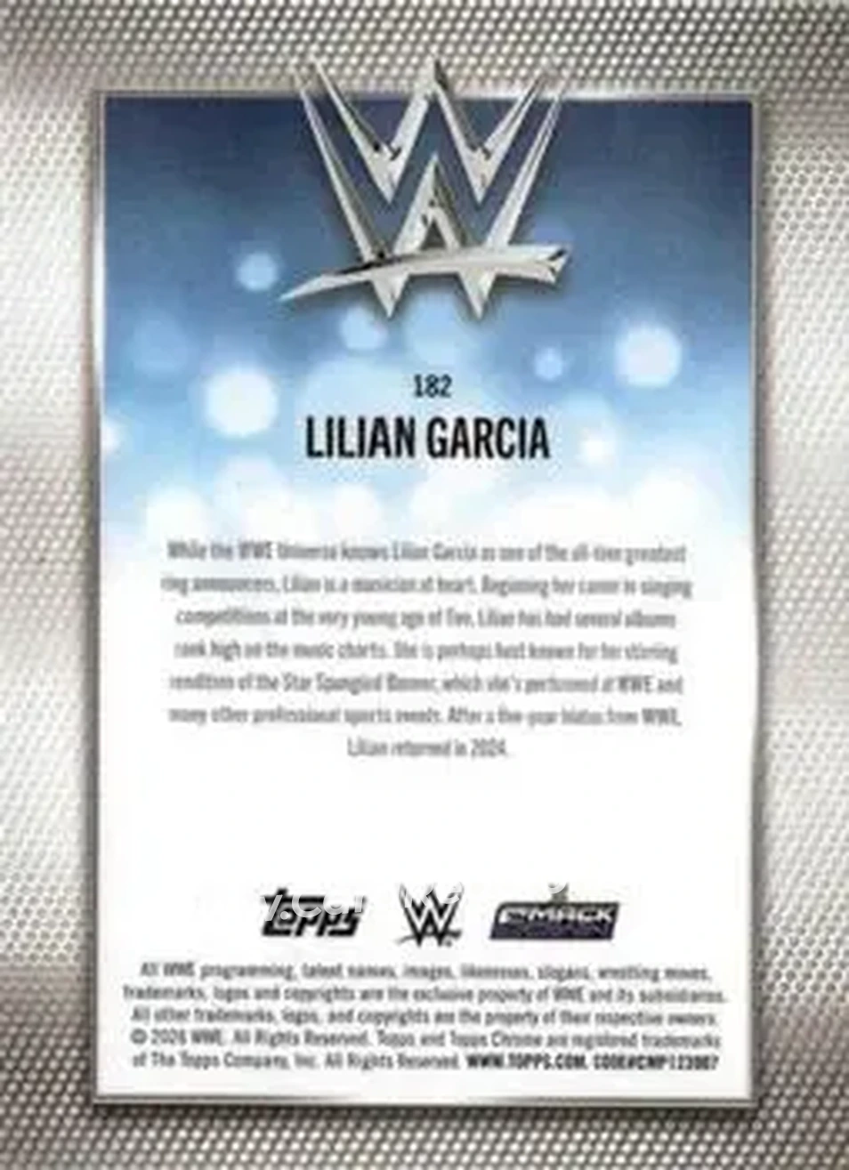 2026 Topps Chrome WWE #182 - Lilian Garcia - Back