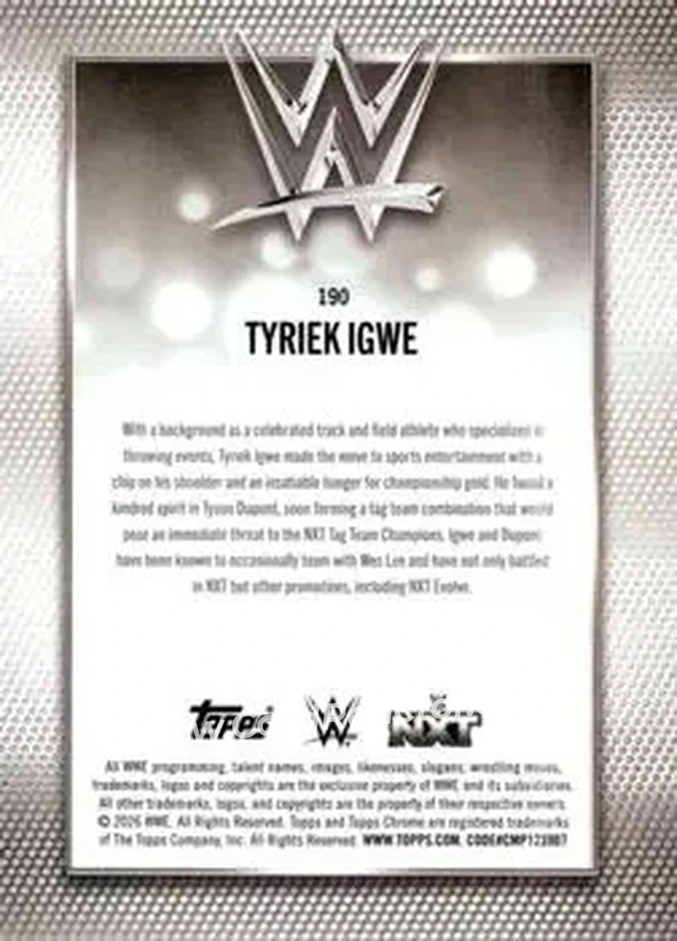 2026 Topps Chrome WWE #190 - Tyriek Igwe - Back 2026 Topps Chrome WWE #190 - Tyriek Igwe - Back