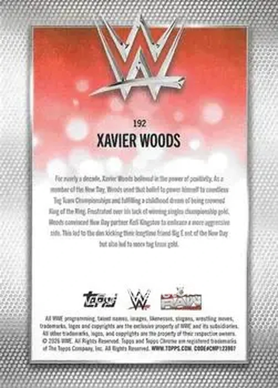 2026 Topps Chrome WWE #192 - Xavier Woods - Back