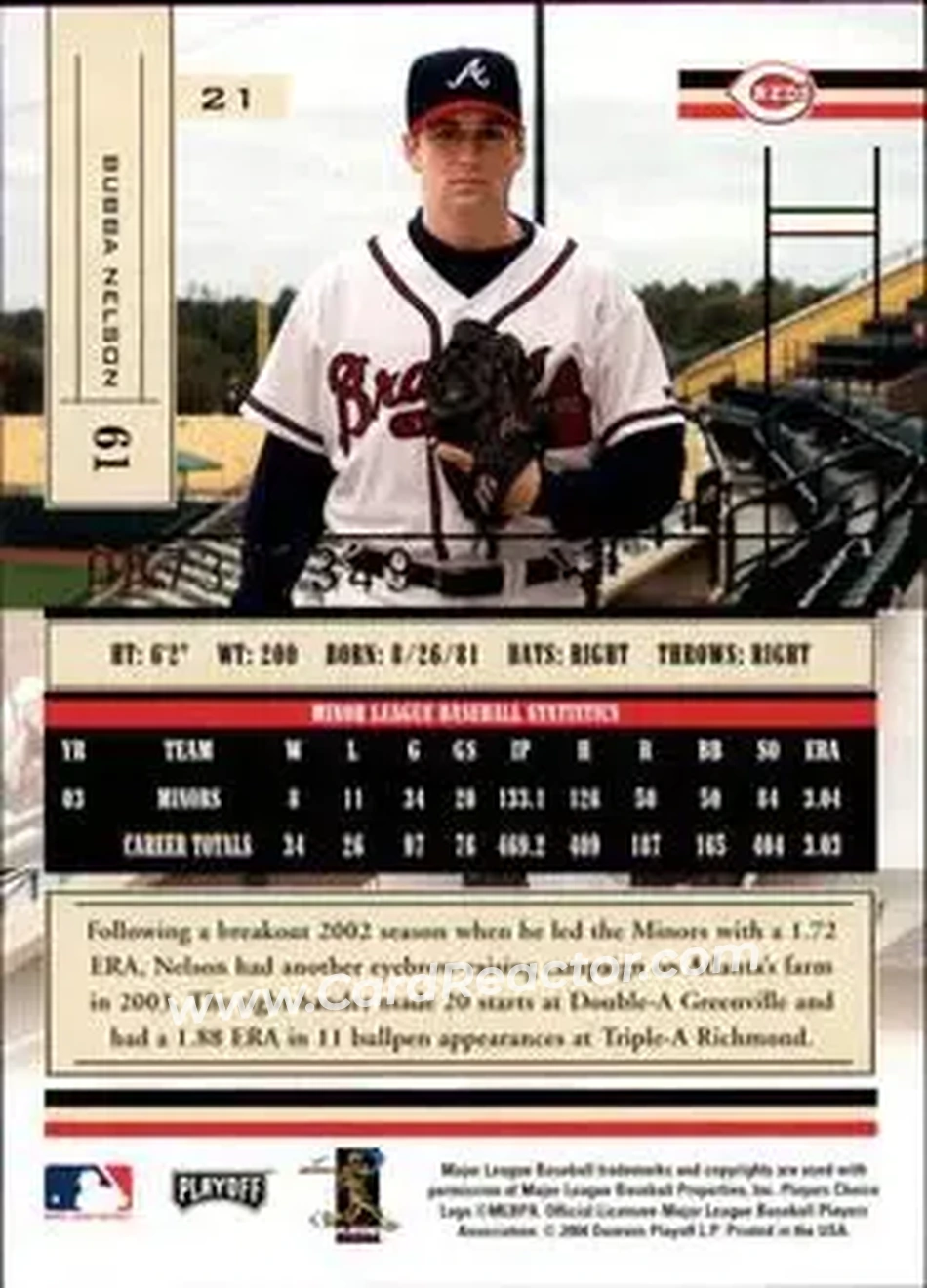 2004 Playoff Absolute Memorabilia #21 - Bubba Nelson - Cincinnati Reds - Back 2004 Playoff Absolute Memorabilia #21 - Bubba Nelson - Cincinnati Reds - Back
