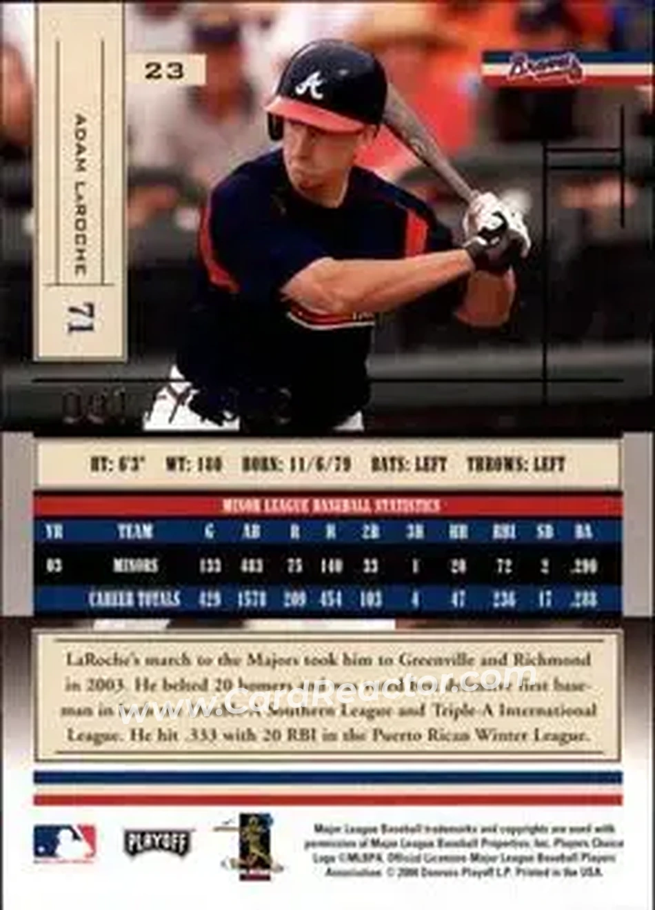 2004 Playoff Absolute Memorabilia #23 - Adam LaRoche - Atlanta Braves - Back