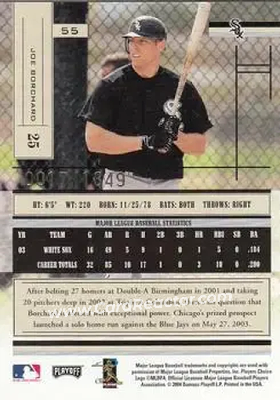 2004 Playoff Absolute Memorabilia #55 - Joe Borchard - Chicago White Sox - Back