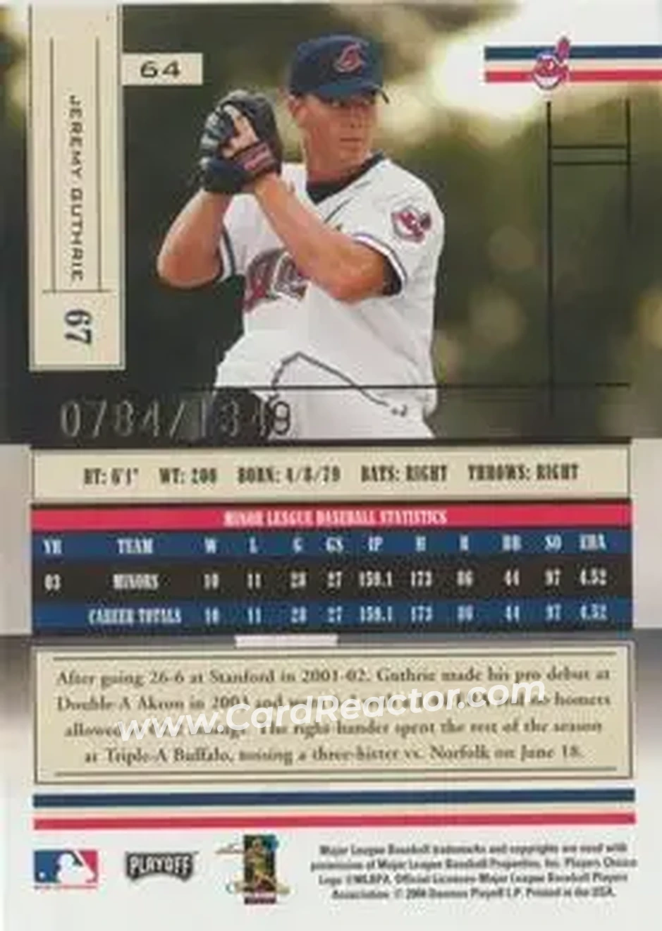 2004 Playoff Absolute Memorabilia #64 - Jeremy Guthrie - Cleveland Indians - Back