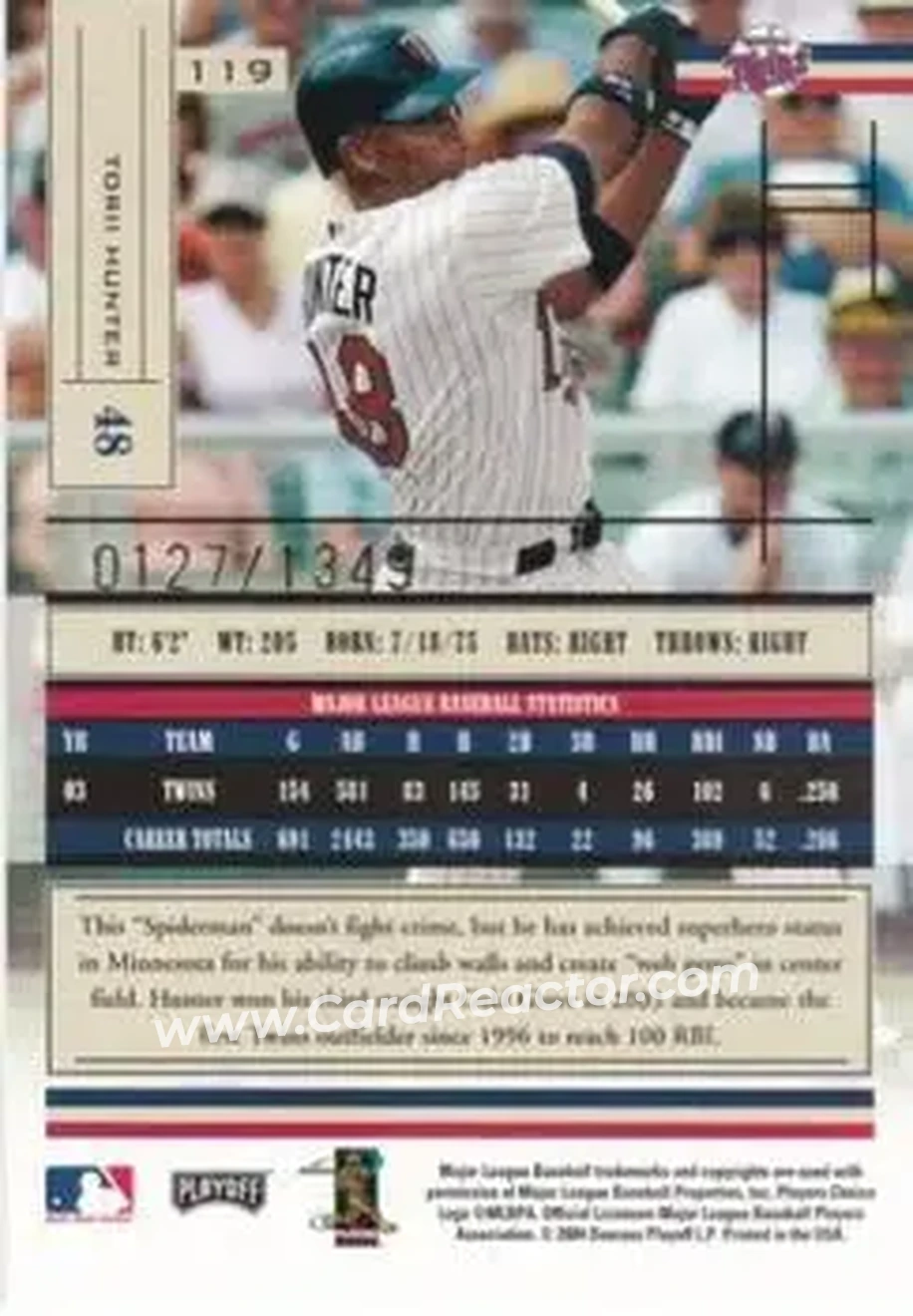 2004 Playoff Absolute Memorabilia #119 - Torii Hunter - Minnesota Twins - Back