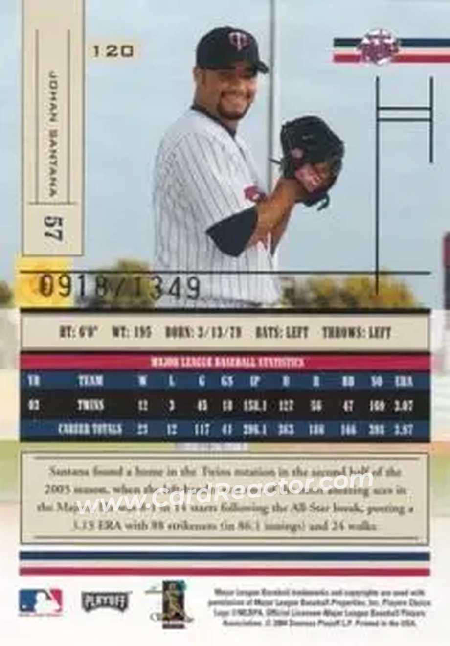 2004 Playoff Absolute Memorabilia #120 - Johan Santana - Minnesota Twins - Back