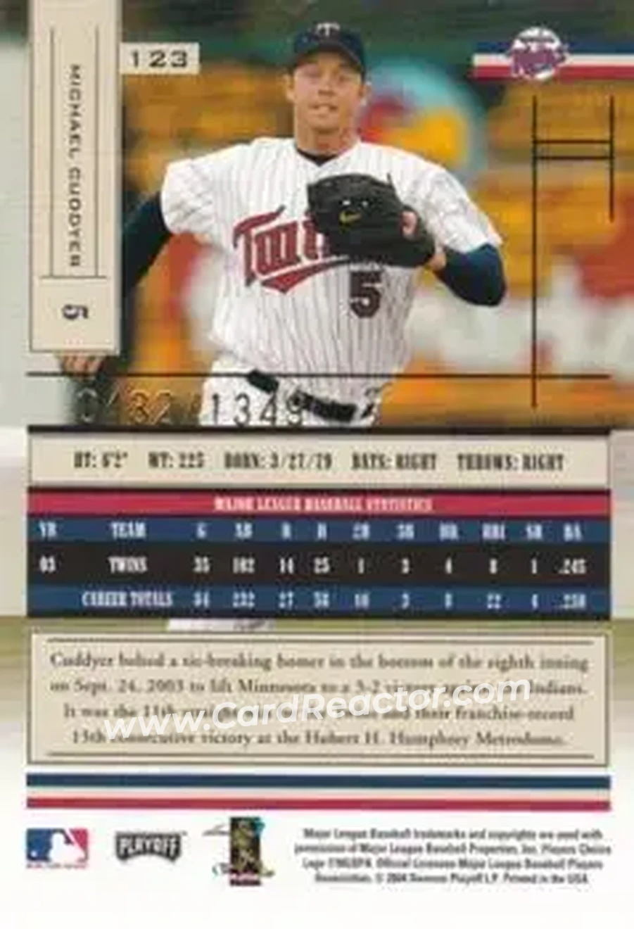 2004 Playoff Absolute Memorabilia #123 - Michael Cuddyer - Minnesota Twins - Back 2004 Playoff Absolute Memorabilia #123 - Michael Cuddyer - Minnesota Twins - Back