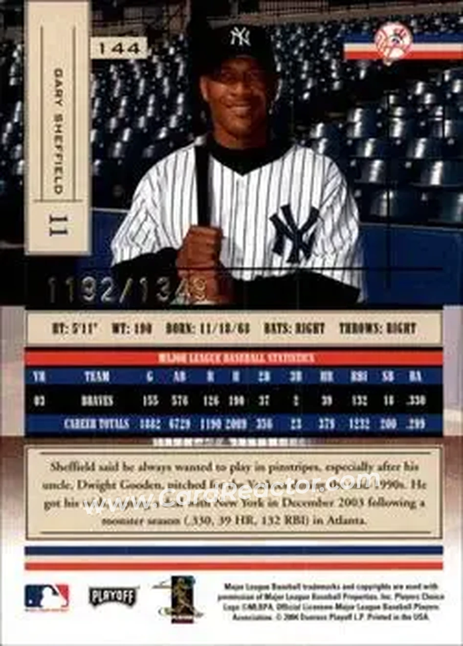 2004 Playoff Absolute Memorabilia #144 - Gary Sheffield - New York Yankees - Back