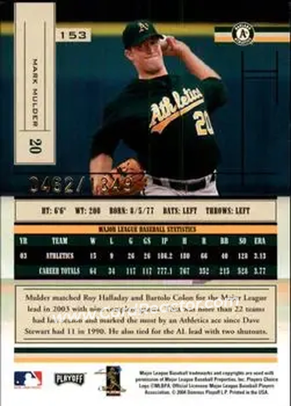 2004 Playoff Absolute Memorabilia #153 - Mark Mulder - Oakland Athletics - Back