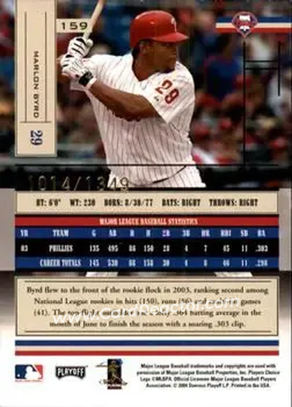 2004 Playoff Absolute Memorabilia #159 - Marlon Byrd - Philadelphia Phillies - Back