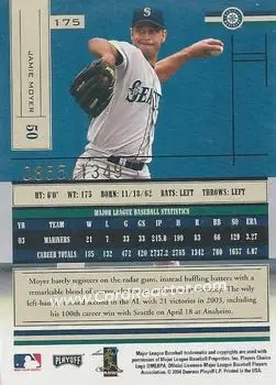 2004 Playoff Absolute Memorabilia #175 - Jamie Moyer - Seattle Mariners - Back