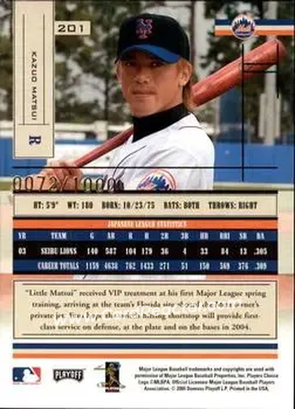 2004 Playoff Absolute Memorabilia #201 - Kazuo Matsui - New York Mets - Back