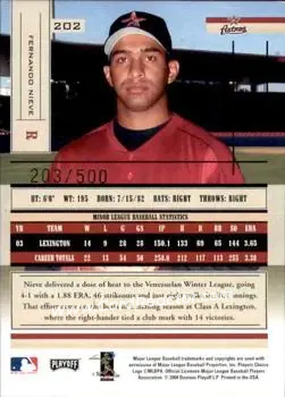 2004 Playoff Absolute Memorabilia #202 - Fernando Nieve - Houston Astros - Back
