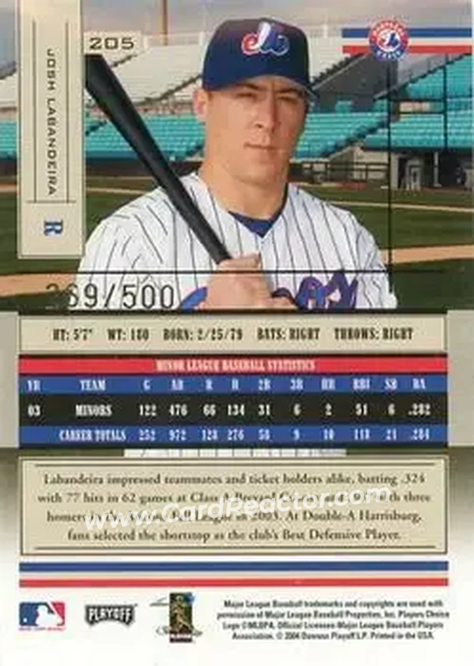 2004 Playoff Absolute Memorabilia #205 - Josh Labandeira - Montreal Expos - Back