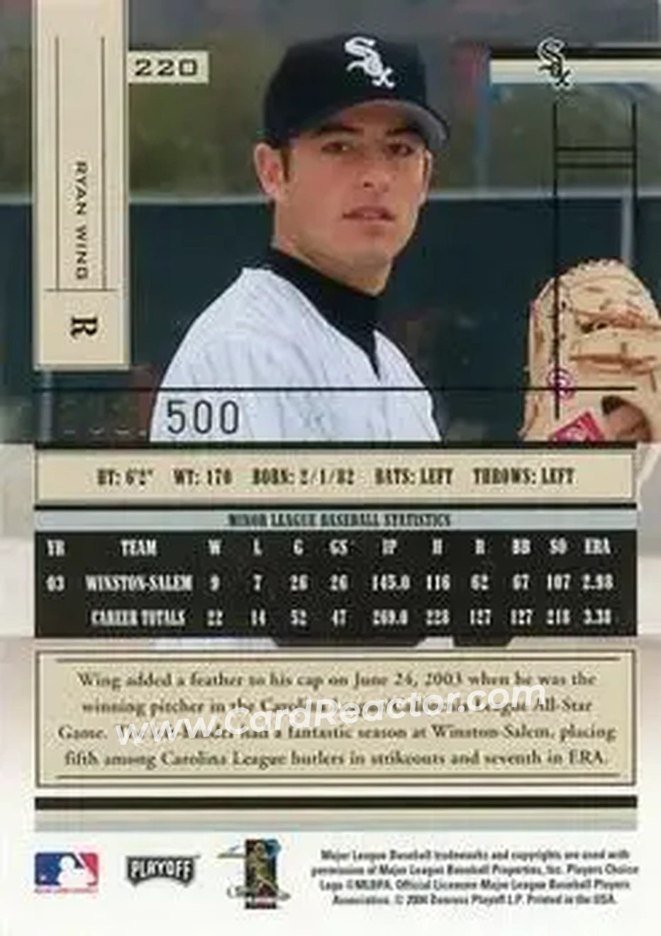 2004 Playoff Absolute Memorabilia #220 - Ryan Wing - Chicago White Sox - Back 2004 Playoff Absolute Memorabilia #220 - Ryan Wing - Chicago White Sox - Back