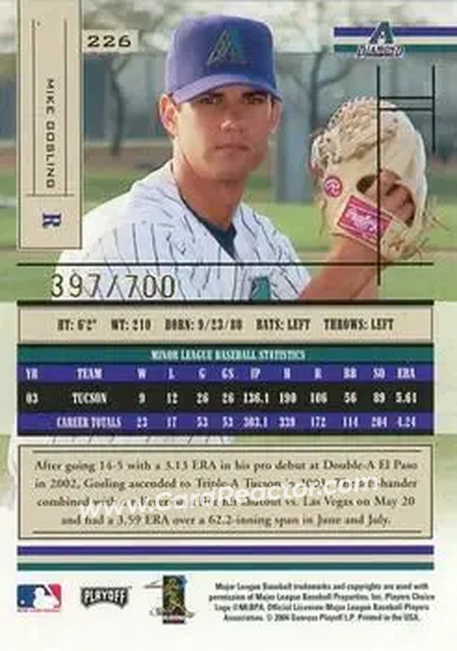 2004 Playoff Absolute Memorabilia #226 - Mike Gosling - Arizona Diamondbacks - Back