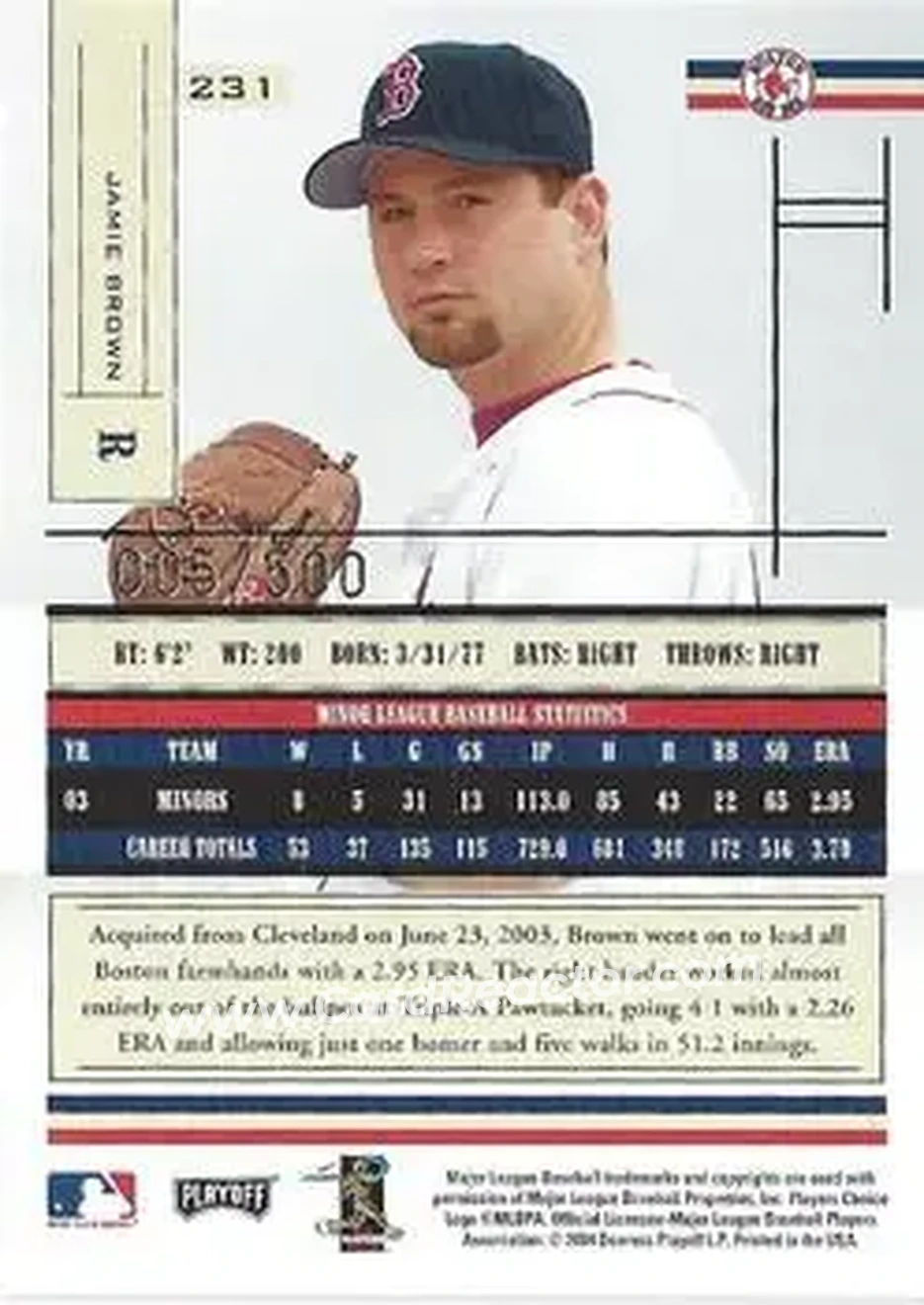 2004 Playoff Absolute Memorabilia #231 - Jamie Brown - Boston Red Sox - Back