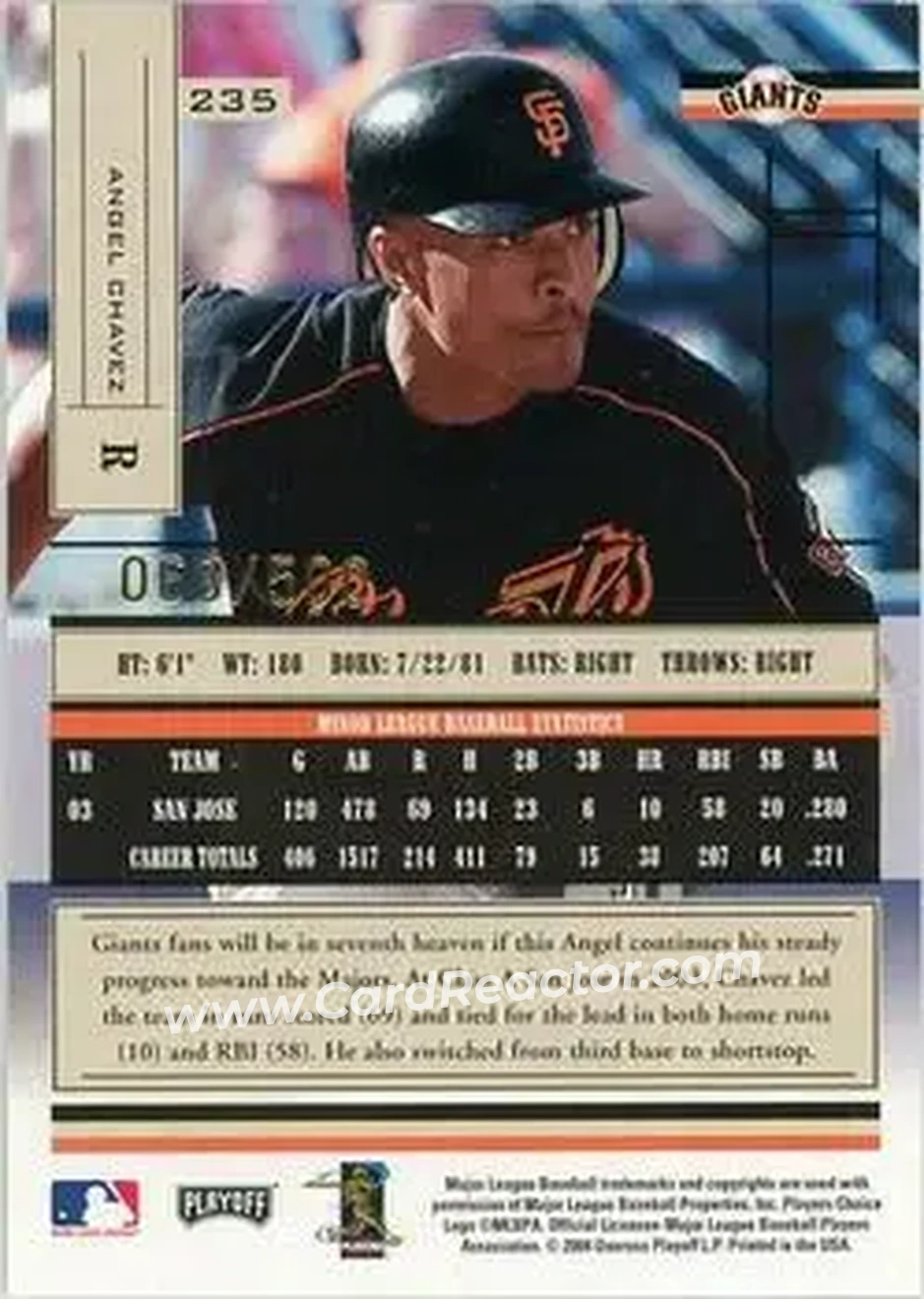 2004 Playoff Absolute Memorabilia #235 - Angel Chavez - San Francisco Giants - Back