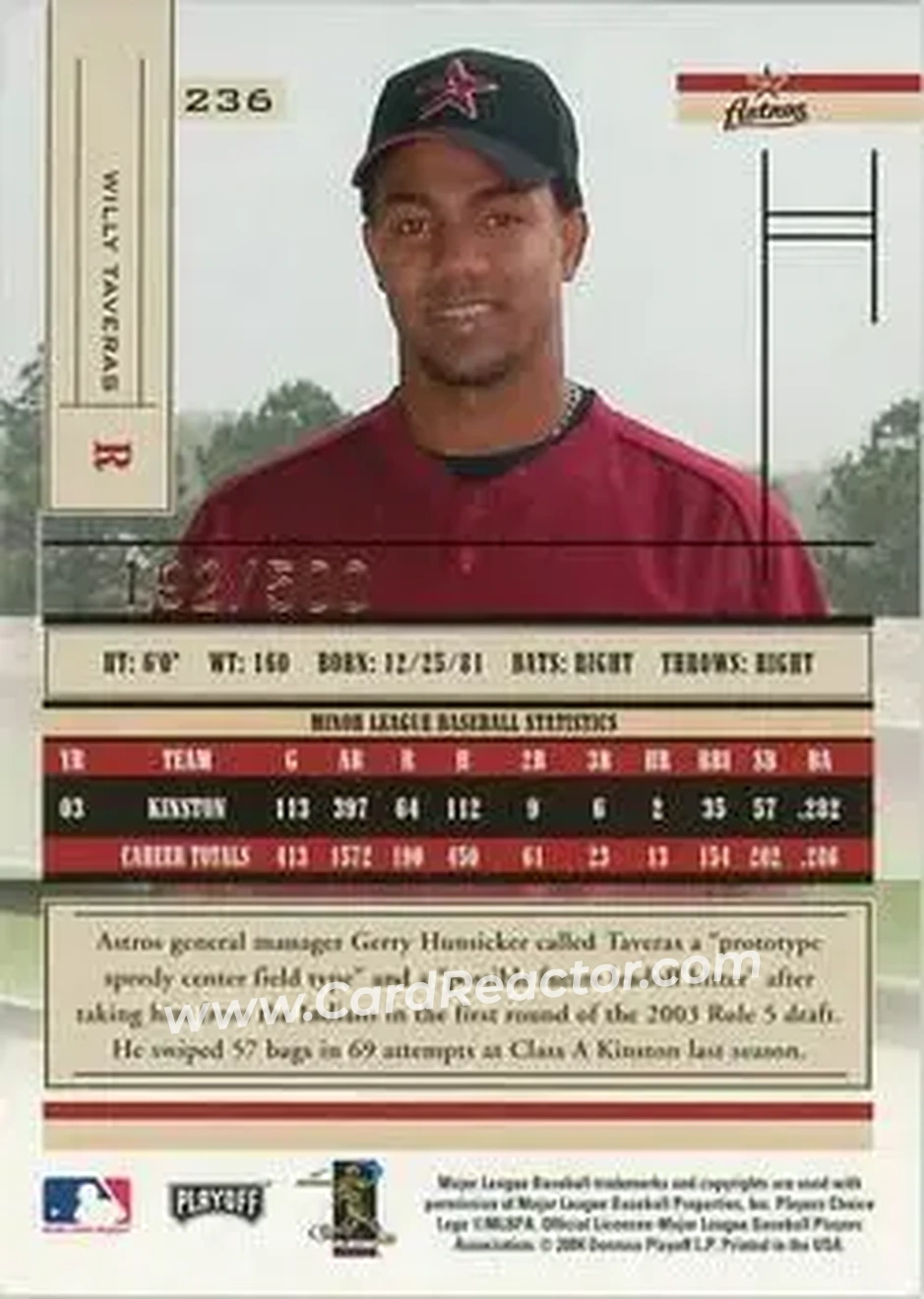 2004 Playoff Absolute Memorabilia #236 - Willy Taveras - Houston Astros - Back 2004 Playoff Absolute Memorabilia #236 - Willy Taveras - Houston Astros - Back