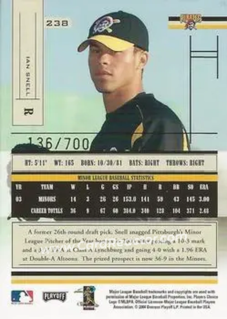 2004 Playoff Absolute Memorabilia #238 - Ian Snell - Pittsburgh Pirates - Back