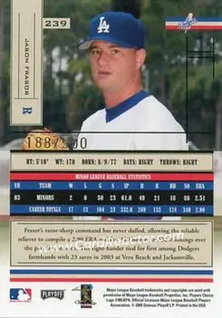 2004 Playoff Absolute Memorabilia #239 - Jason Frasor - Los Angeles Dodgers - Back