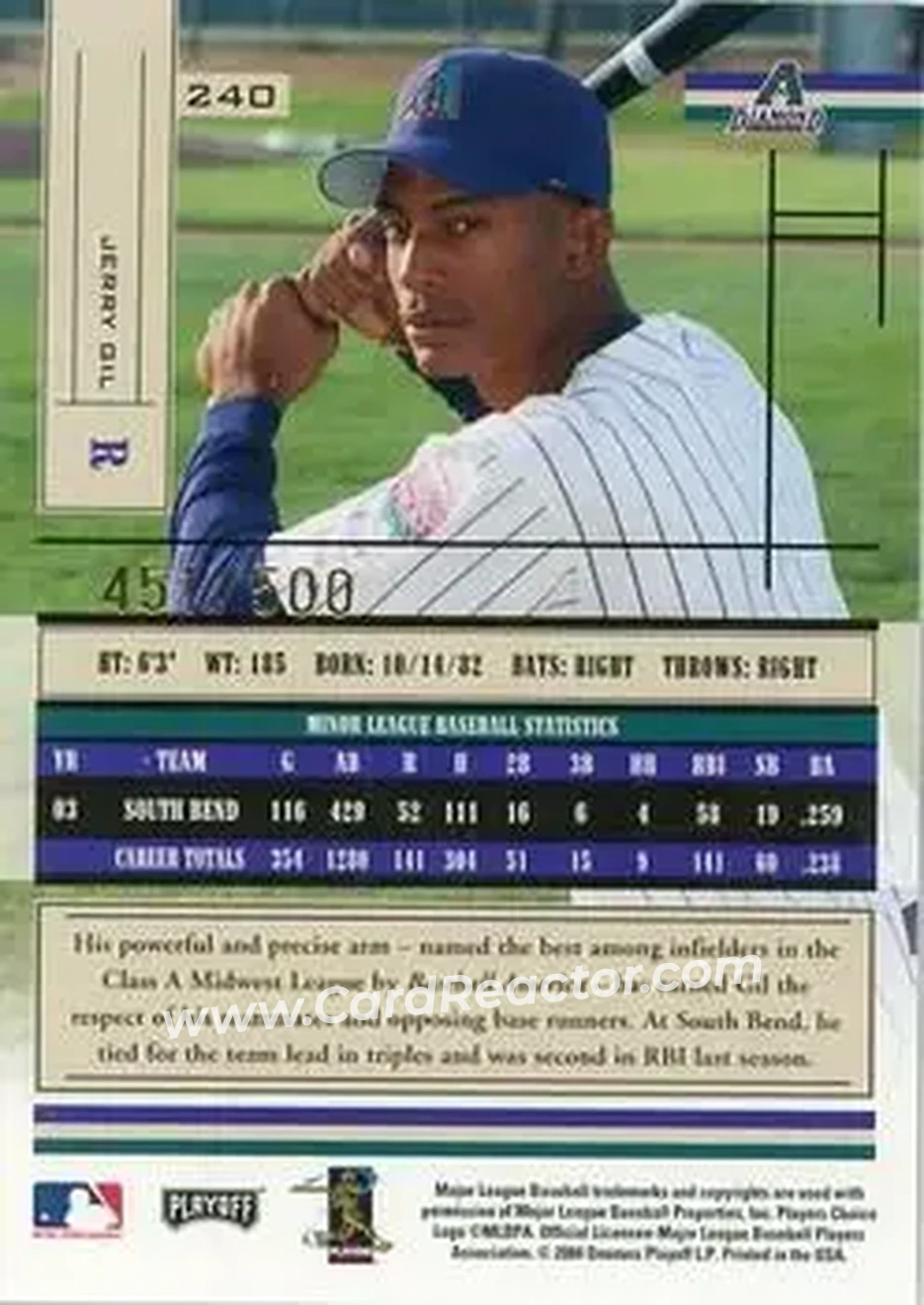 2004 Playoff Absolute Memorabilia #240 - Jerry Gil - Arizona Diamondbacks - Back