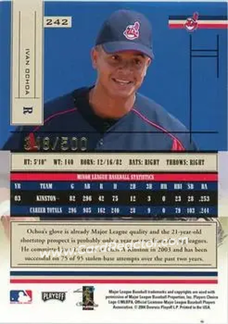 2004 Playoff Absolute Memorabilia #242 - Ivan Ochoa - Cleveland Indians - Back