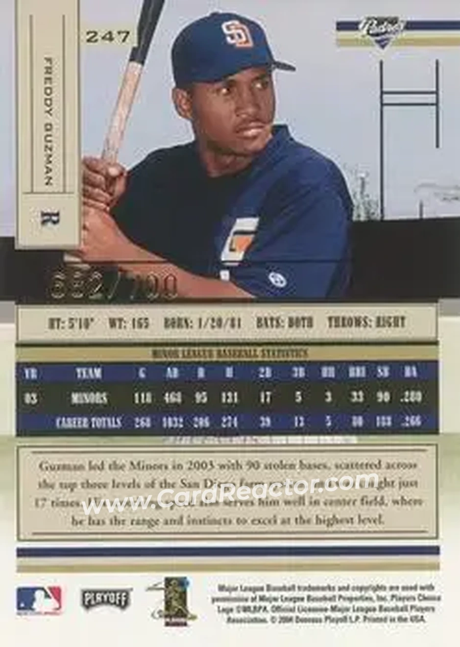 2004 Playoff Absolute Memorabilia #247 - Freddy Guzman - San Diego Padres - Back