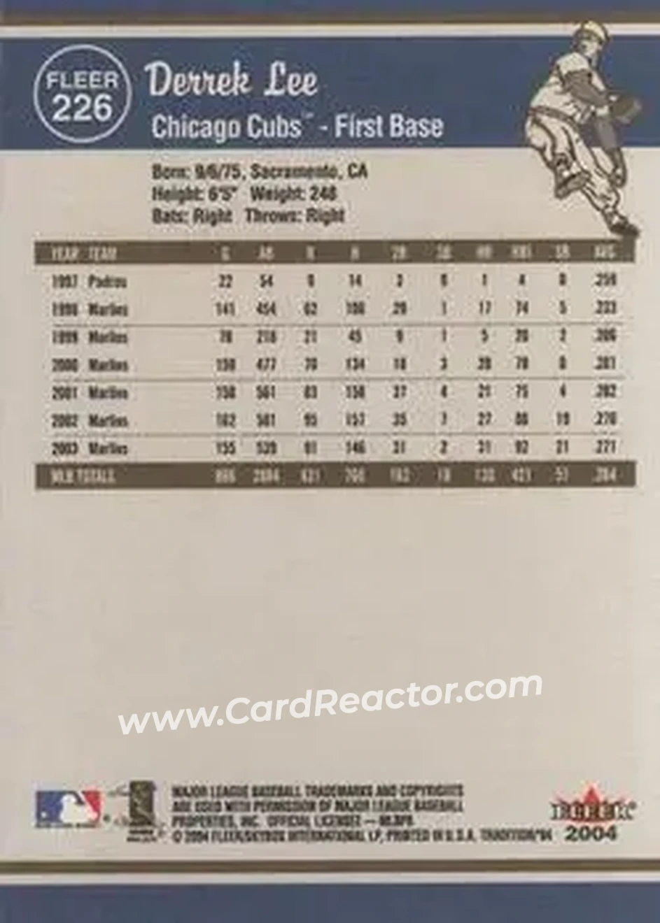2004 Fleer Tradition #226 - Derrek Lee - Chicago Cubs - Back 2004 Fleer Tradition #226 - Derrek Lee - Chicago Cubs - Back