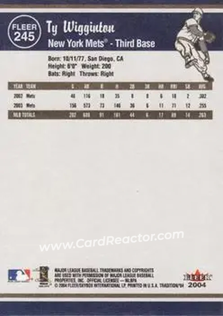 2004 Fleer Tradition #245 - Ty Wigginton - New York Mets - Back 2004 Fleer Tradition #245 - Ty Wigginton - New York Mets - Back