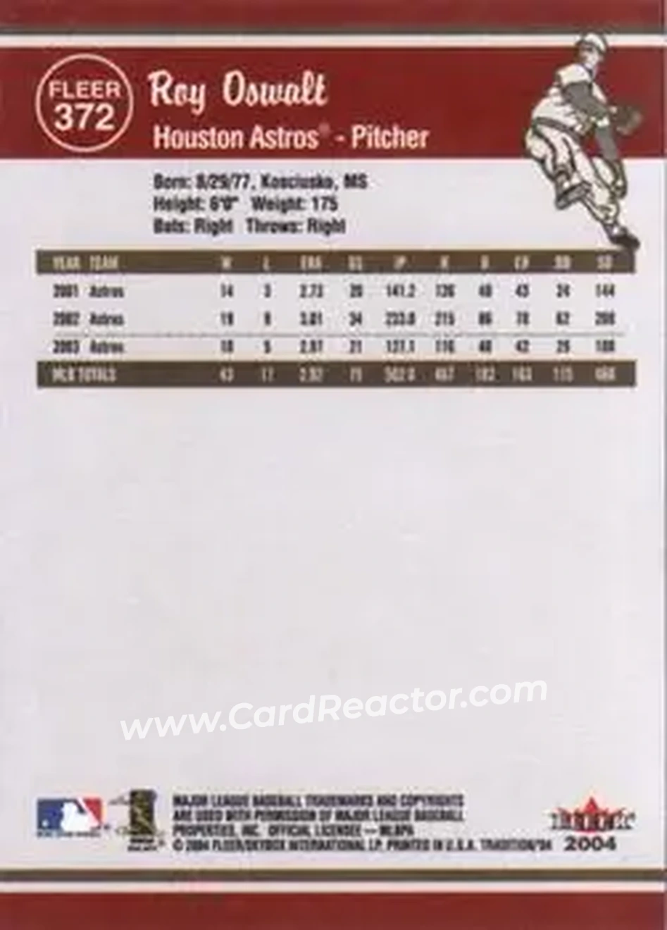 2004 Fleer Tradition #372 - Roy Oswalt - Houston Astros - Back