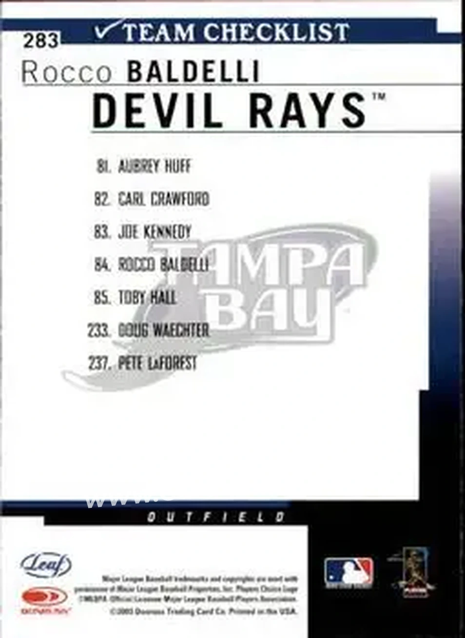 2004 Leaf #283 - Rocco Baldelli - Tampa Bay Devil Rays - Back