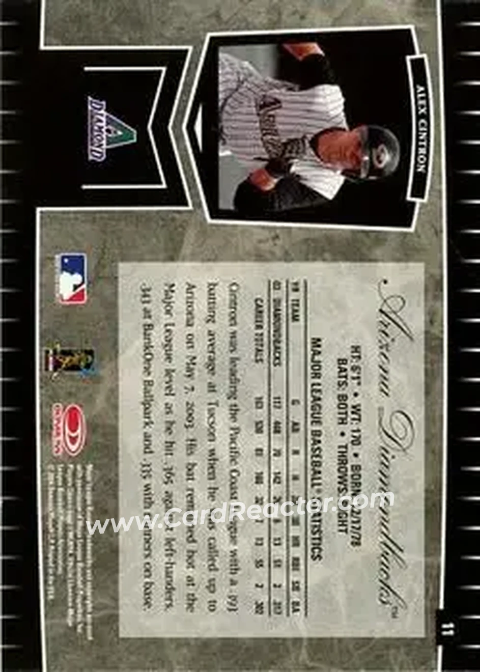 2004 Leaf Certified Cuts #11 - Alex Cintron - Arizona Diamondbacks - Back