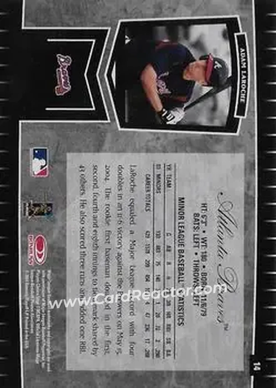 2004 Leaf Certified Cuts #14 - Adam LaRoche - Atlanta Braves - Back