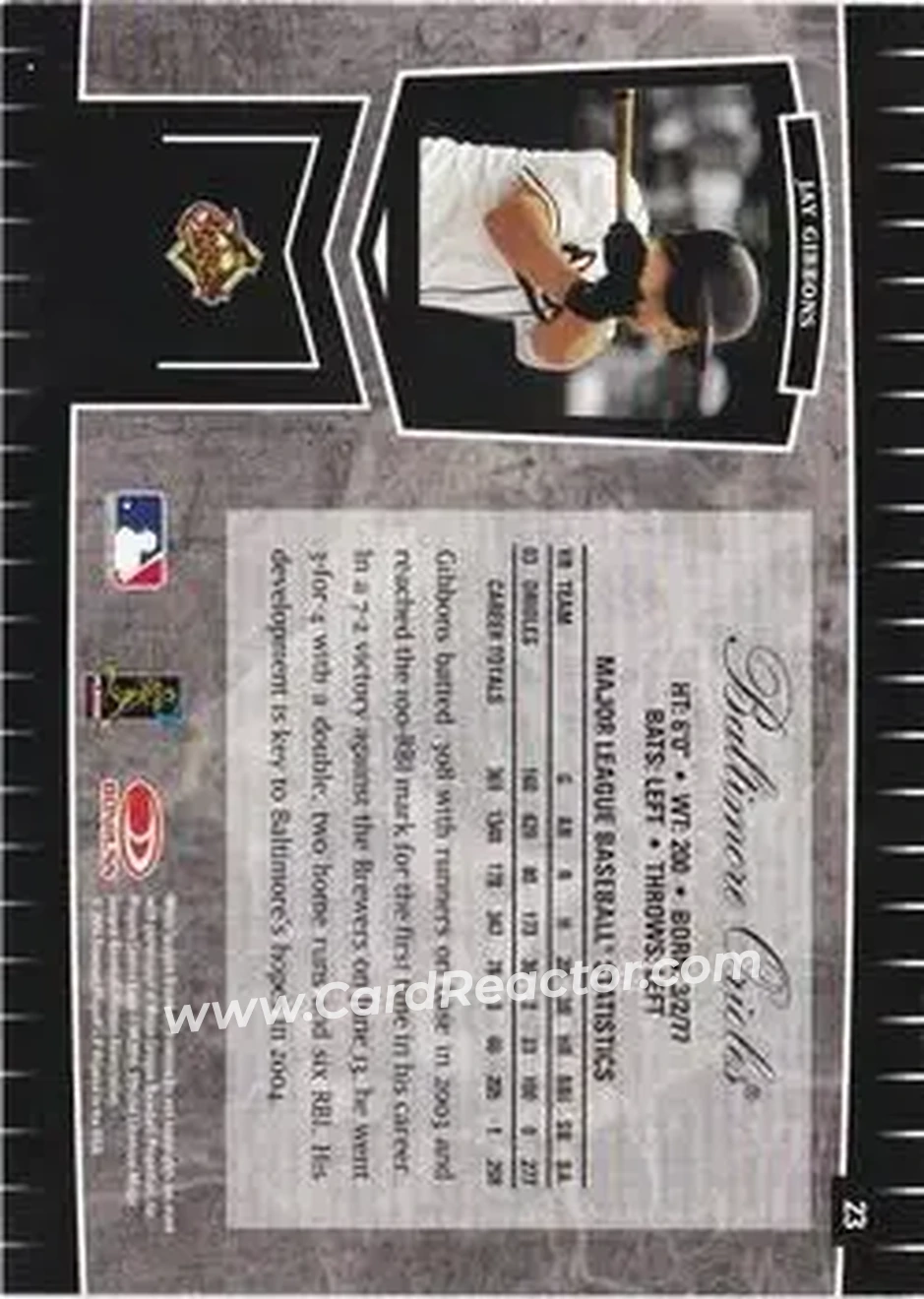 2004 Leaf Certified Cuts #23 - Jay Gibbons - Baltimore Orioles - Back