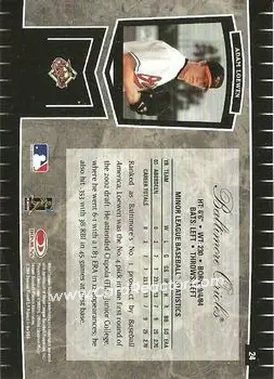 2004 Leaf Certified Cuts #24 - Adam Loewen - Baltimore Orioles - Back
