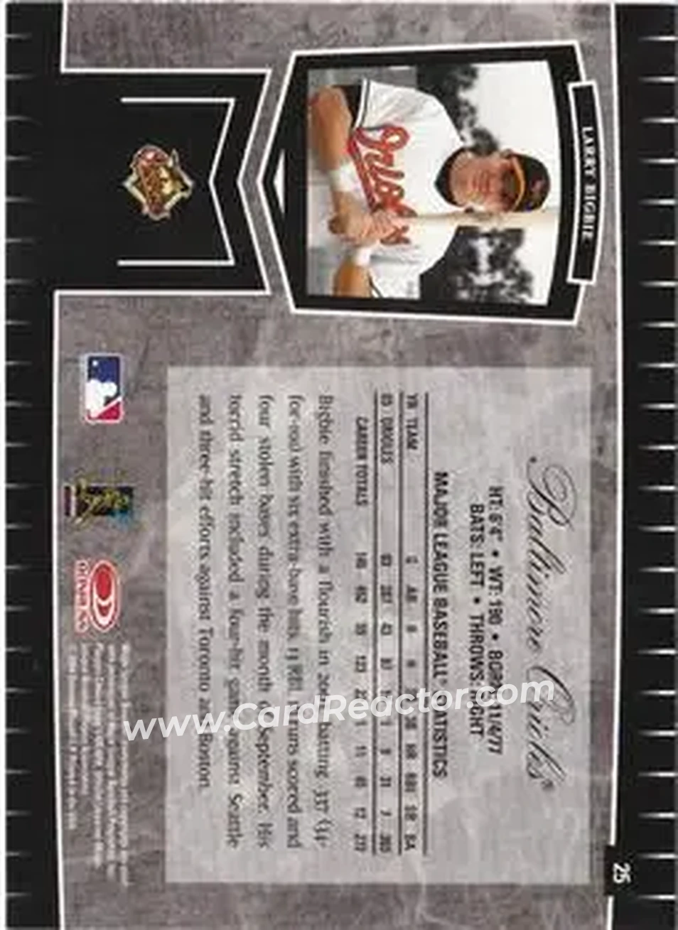 2004 Leaf Certified Cuts #25 - Larry Bigbie - Baltimore Orioles - Back