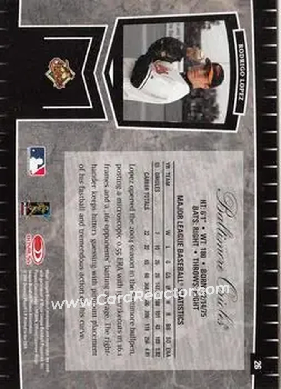 2004 Leaf Certified Cuts #26 - Rodrigo Lopez - Baltimore Orioles - Back