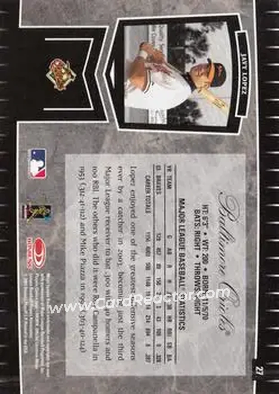 2004 Leaf Certified Cuts #27 - Javier Lopez - Baltimore Orioles - Back