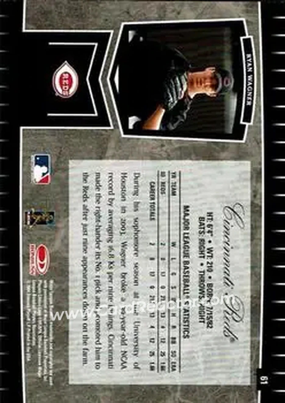 2004 Leaf Certified Cuts #61 - Ryan Wagner - Cincinnati Reds - Back