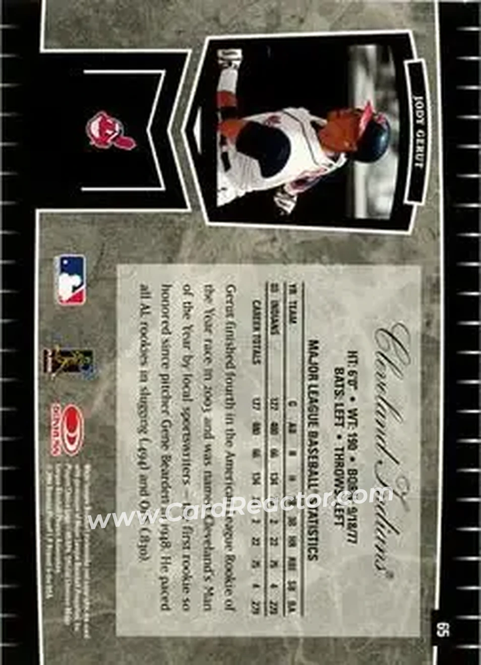 2004 Leaf Certified Cuts #65 - Jody Gerut - Cleveland Indians - Back