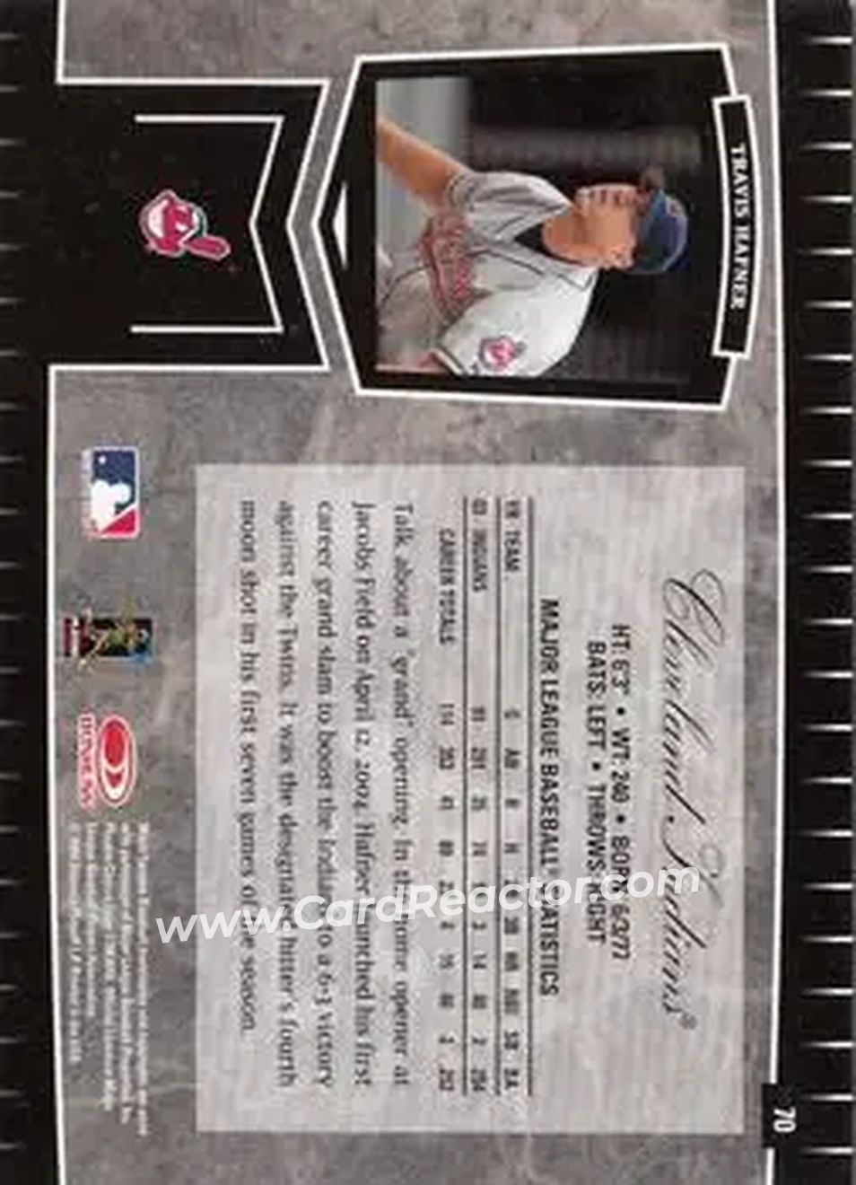 2004 Leaf Certified Cuts #70 - Travis Hafner - Cleveland Indians - Back