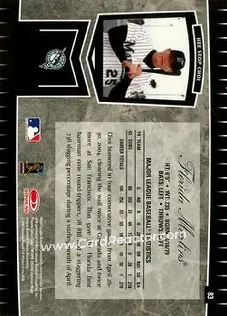 2004 Leaf Certified Cuts #83 - Hee Seop Choi - Florida Marlins - Back