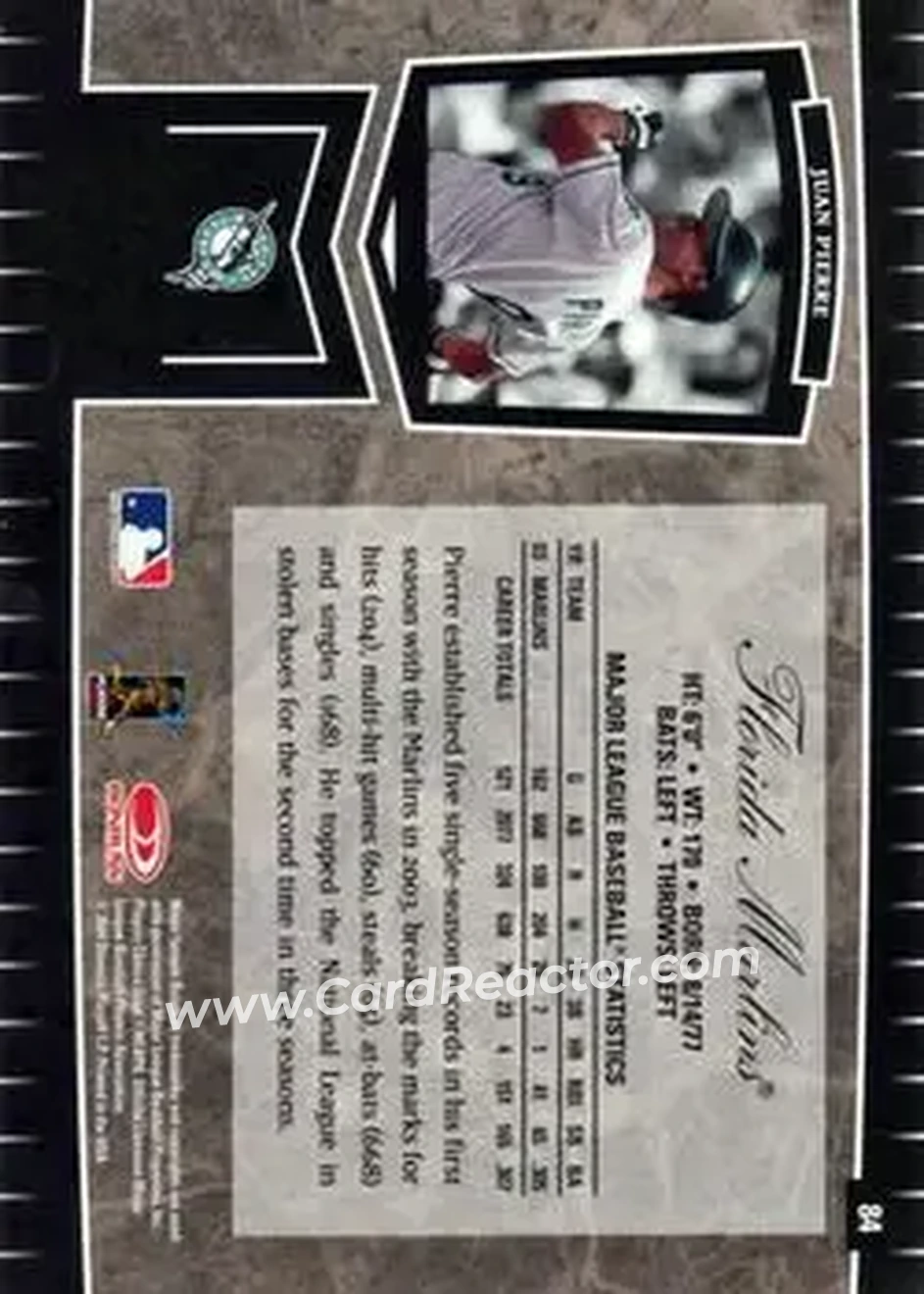 2004 Leaf Certified Cuts #84 - Juan Pierre - Florida Marlins - Back