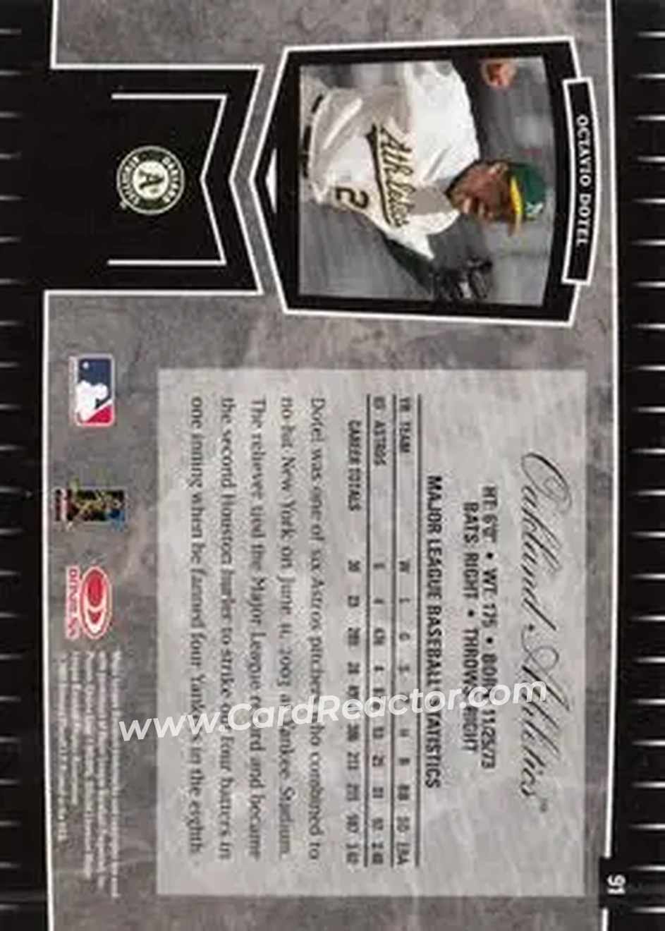 2004 Leaf Certified Cuts #91 - Octavio Dotel - Oakland Athletics - Back