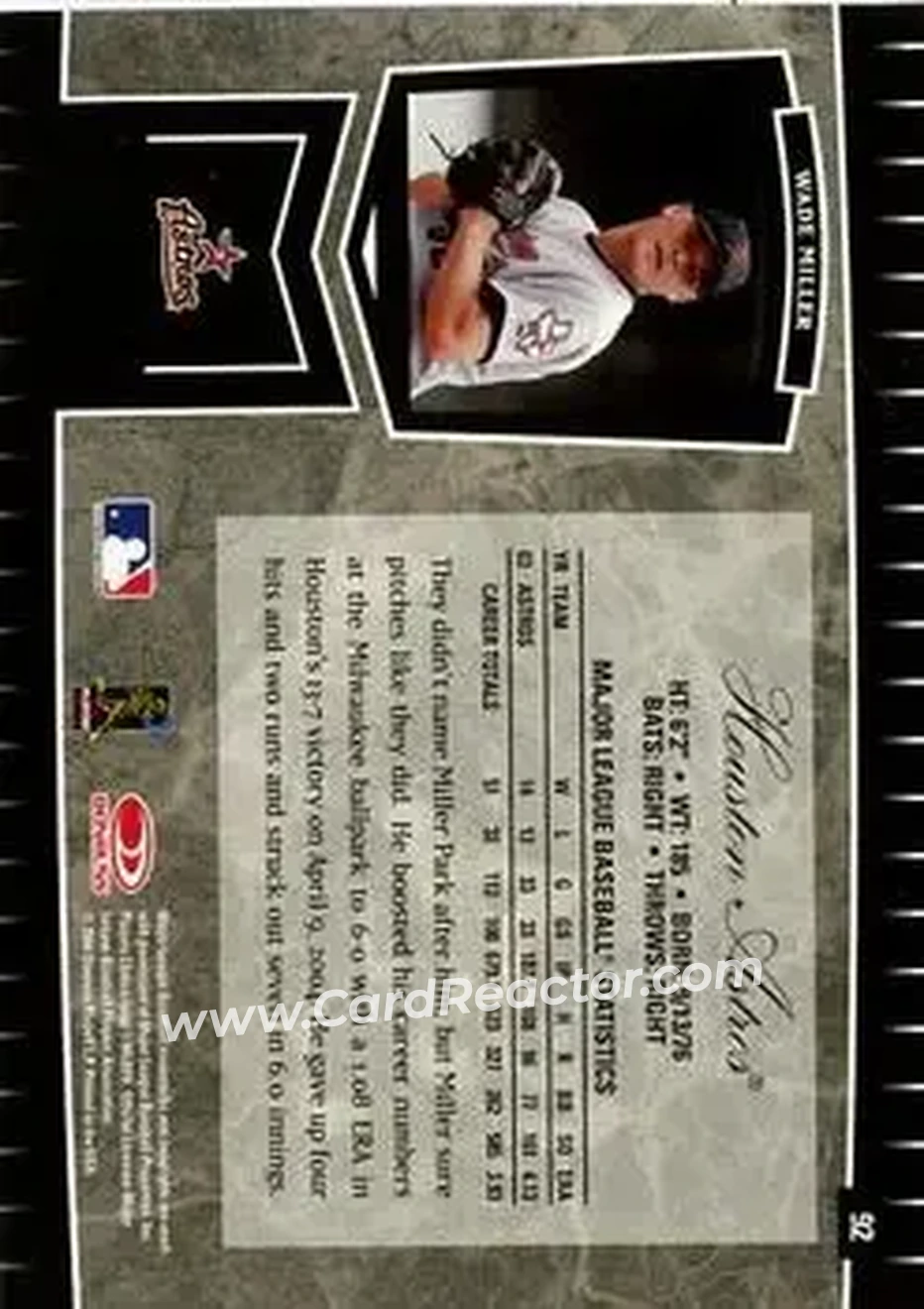 2004 Leaf Certified Cuts #92 - Wade Miller - Houston Astros - Back