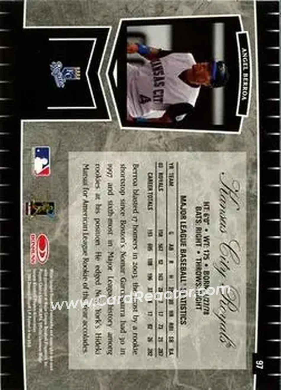 2004 Leaf Certified Cuts #97 - Angel Berroa - Kansas City Royals - Back