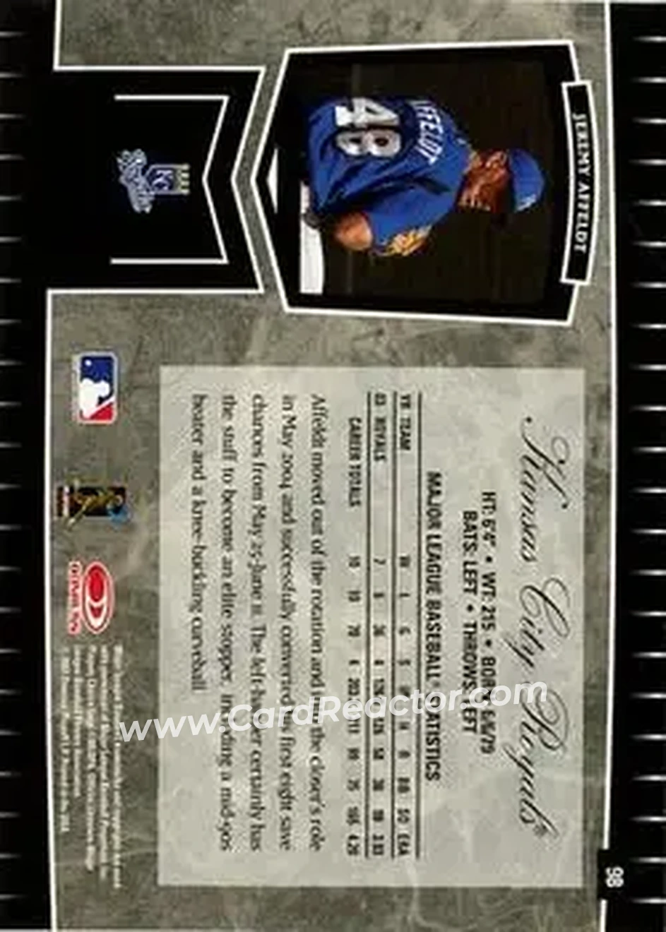 2004 Leaf Certified Cuts #98 - Jeremy Affeldt - Kansas City Royals - Back
