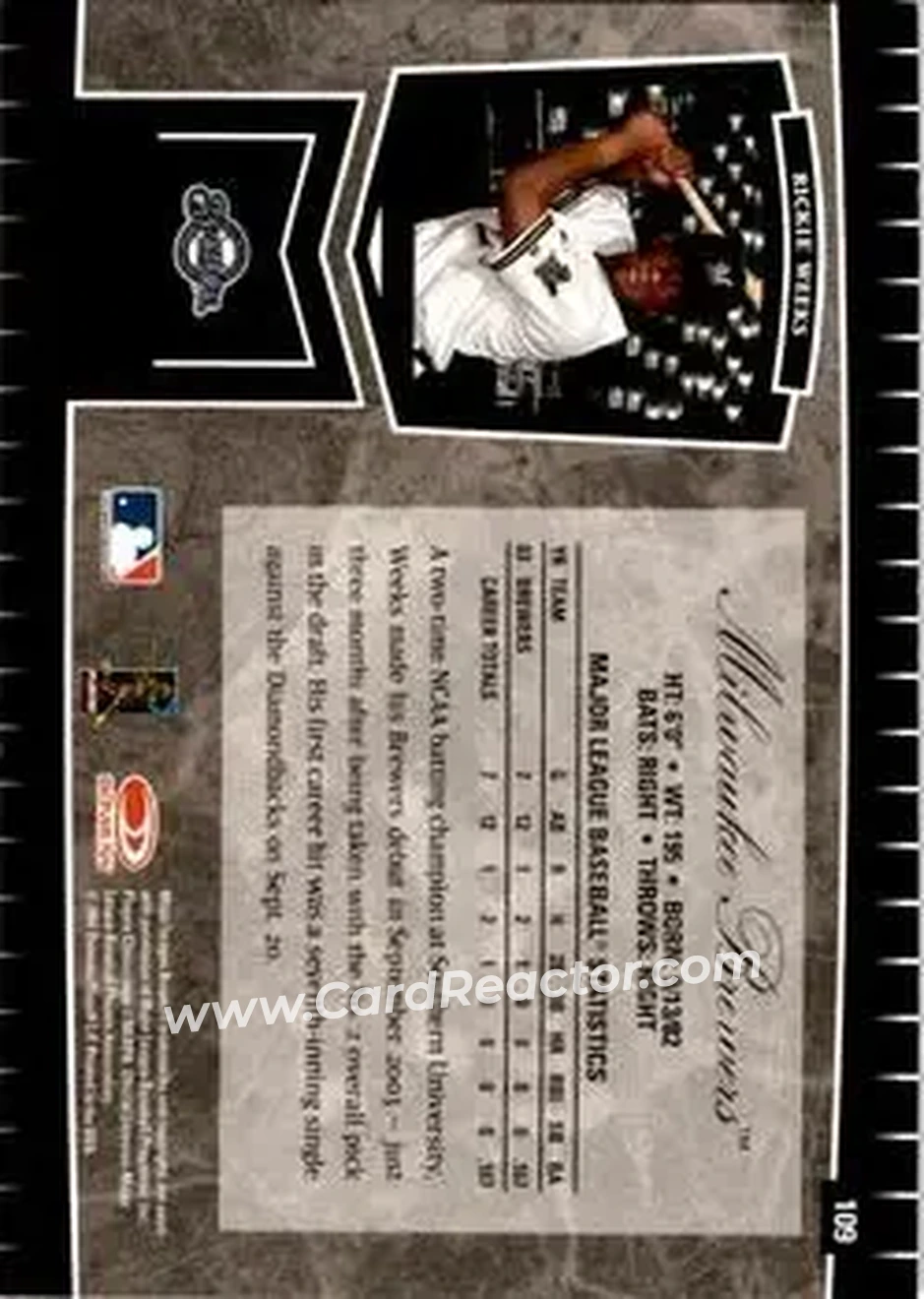 2004 Leaf Certified Cuts #109 - Rickie Weeks - Milwaukee Brewers - Back