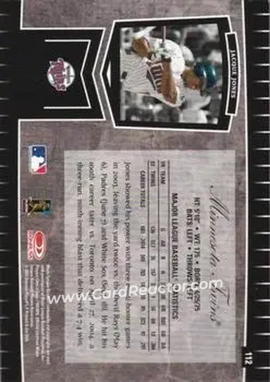 2004 Leaf Certified Cuts #112 - Jacque Jones - Minnesota Twins - Back
